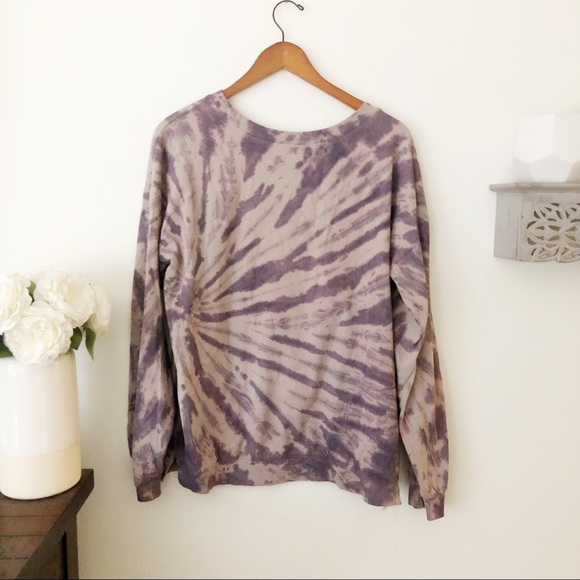 Kori Tops - Kori America tie dye heavyweight long sleeve crewneck shirt purple tan Large